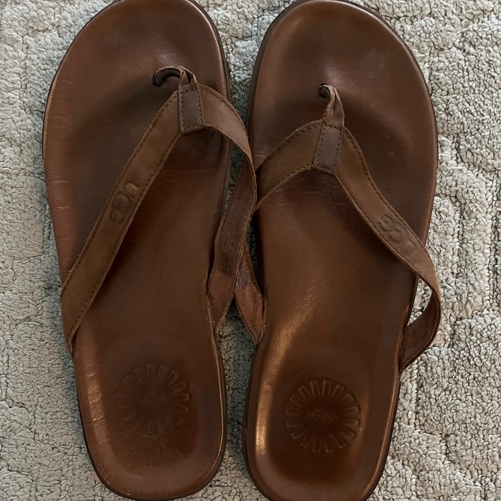 UGG Brown Leather Flip Flop Sandals - Men’s Size 13